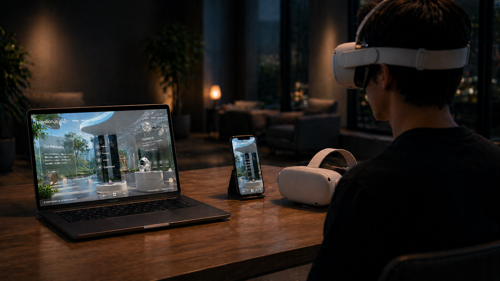 マルチデバイス対応 — PC、スマートフォン、VRゴーグルでの3D空間体験